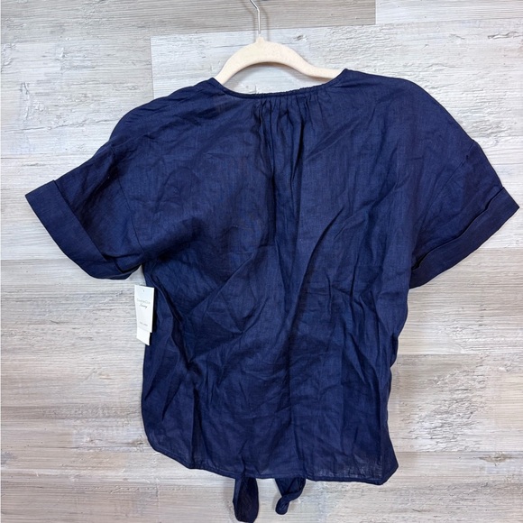 NWT Charter Club Luxury 100% Linen Tie-Front Top Intrepid Blue Small - Picture 3 of 12